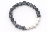 CGB8301 8mm matte snowflake obsidian & white lava beaded mala stretchy bracelets