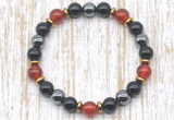 CGB8341 8mm red agate, black onyx & hematite energy bracelet