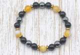 CGB8347 8mm yellow banded agate, black onyx & hematite energy bracelet