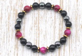 CGB8365 8mm red tiger eye, black onyx & hematite energy bracelet