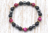 CGB8365 8mm red tiger eye, black onyx & hematite energy bracelet