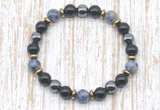 CGB8378 8mm blue spot stone, black onyx & hematite energy bracelet