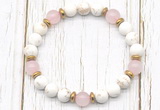 CGB8451 8mm white howlite turquoise, rose quartz & hematite power beads bracelet