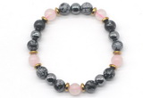 CGB8491 8mm rose quartz, snowflake obsidian & hematite energy bracelet