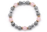 CGB8501 8mm rose quartz, grey picture jasper & hematite energy bracelet