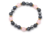 CGB8512 8mm rose quartz, blue tiger eye & hematite energy bracelet