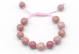 CGB8571 12mm round pink wooden jasper adjustable macrame bracelets
