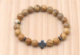 CGB8930 8mm, 10mm picture jasper, cross & rondelle hematite beaded bracelets