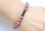 CGB8956 8mm, 10mm pink wooden jasper & rondelle hematite beaded bracelets