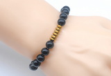 CGB8972 8mm, 10mm black obsidian & rondelle hematite beaded bracelets