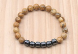 CGB8990 8mm, 10mm picture jasper & drum hematite beaded bracelets