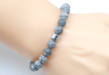 CGB9332 8mm, 10mm matte grey picture jasper & drum hematite power beads bracelets