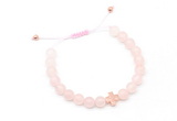 CGB9527 8mm, 10mm matte rose quartz & cross hematite adjustable bracelets