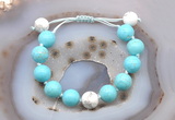 CGB9617 12mm round blue howlite & white howlite adjustable bracelets