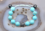 CGB9626 12mm round blue howlite & snowflake obsidian adjustable bracelets