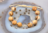 CGB9700 12mm round picture jasper & white crystal adjustable bracelets