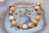 CGB9717 12mm round picture jasper & aquamarine adjustable bracelets
