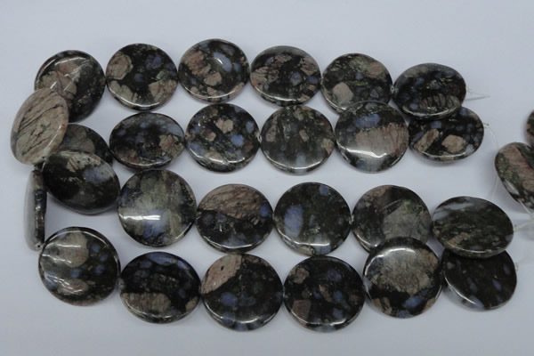 CGE10 15.5 inches 30mm flat round glaucophane gemstone beads