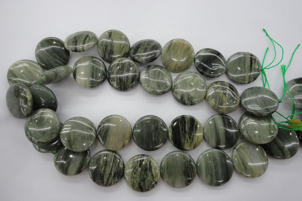 CGH23 15.5 inches 25mm flat round green hair stone beads wholesale