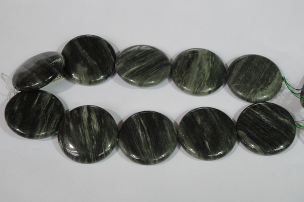 CGH25 15.5 inches 40mm flat round green hair stone beads