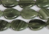 CGH53 15.5 inches 12*16mm flat teardrop green hair stone beads