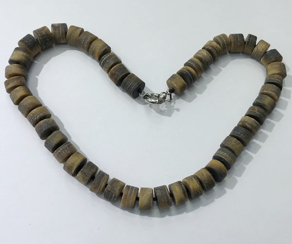 CGN179 20 inches 7*12mm - 9*12mm tyre matte yellow tiger eye necklaces