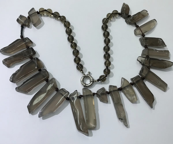 CGN188 23 inches 8*20mm - 11*60mm smoky quartz stick necklaces