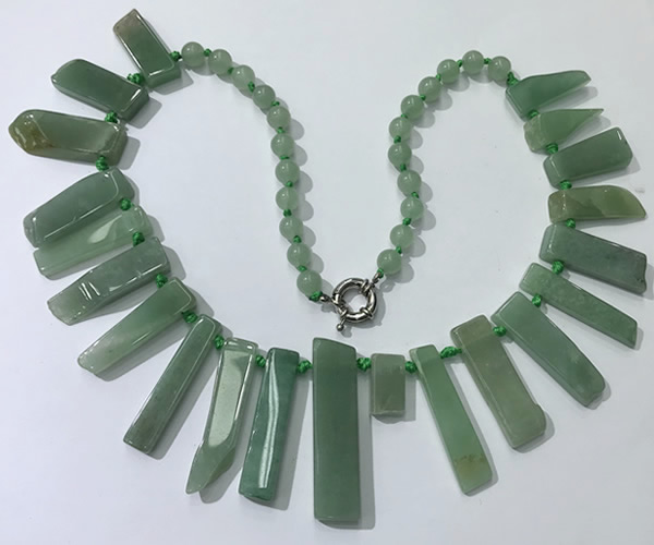 CGN194 23 inches 8*20mm - 11*60mm green aventurine stick necklaces