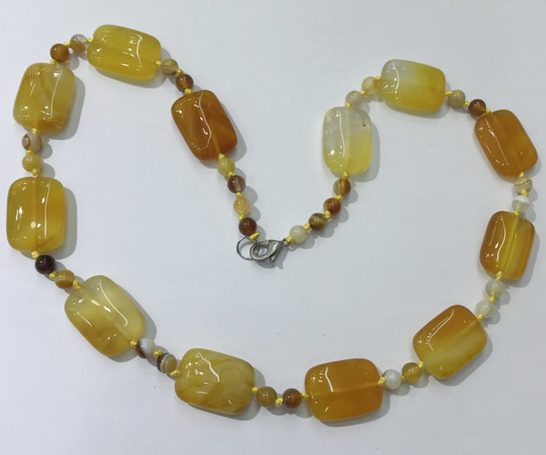 CGN232 22 inches 6mm round & 18*25mm rectangle agate necklaces