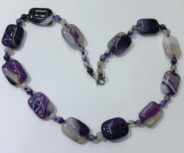 CGN234 22 inches 6mm round & 18*25mm rectangle agate necklaces