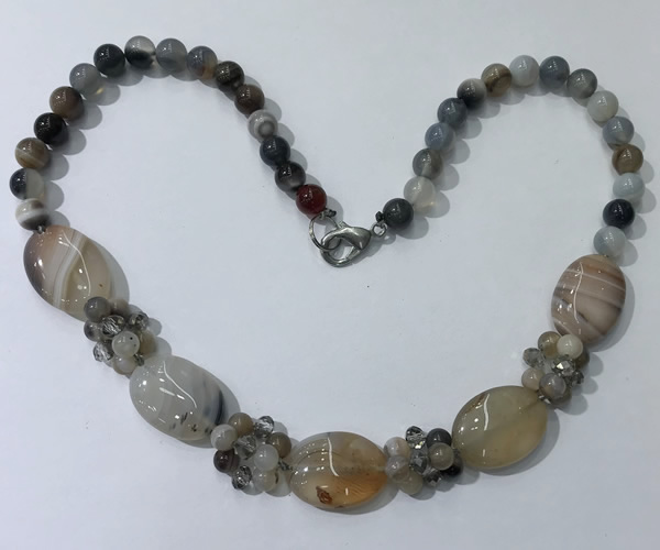 CGN270 18.5 inches 8mm round & 18*25mm oval agate beaded necklaces