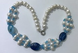 CGN297 24.5 inches freshwater pearl & agate beaded necklaces