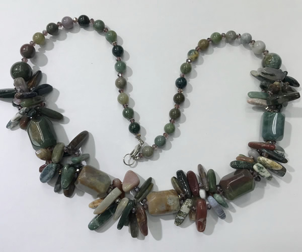 CGN307 27.5 inches chinese crystal & Indian agate beaded necklaces