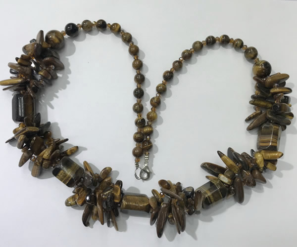CGN308 27.5 inches chinese crystal & yellow tiger eye beaded necklaces