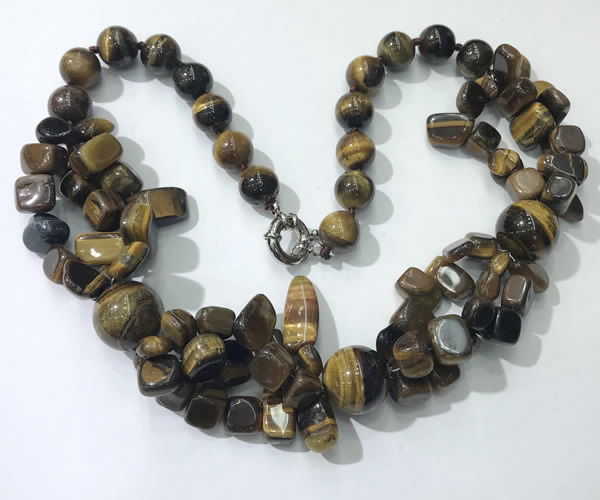 CGN373 19.5 inches round & chips yellow tiger eye beaded necklaces