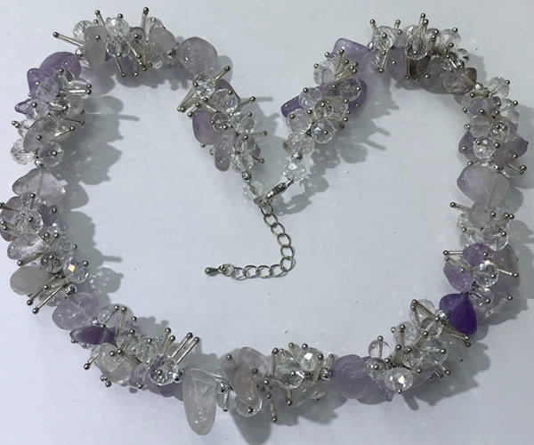 CGN401 19.5 inches chinese crystal & light amethyst chips beaded necklaces