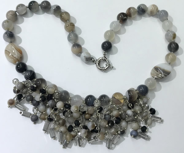 CGN475 21.5 inches chinese crystal & striped agate beaded necklaces