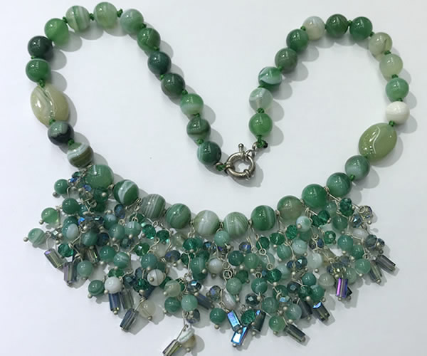 CGN485 21.5 inches chinese crystal & striped agate beaded necklaces