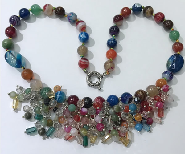 CGN488 21.5 inches chinese crystal & striped agate beaded necklaces