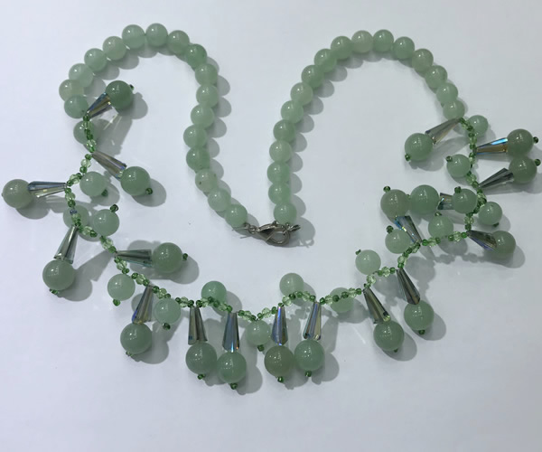 CGN501 21 inches chinese crystal & green aventurine beaded necklaces