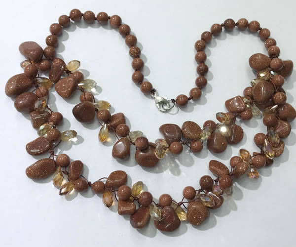 CGN532 19.5 inches chinese crystal & goldstone beaded necklaces