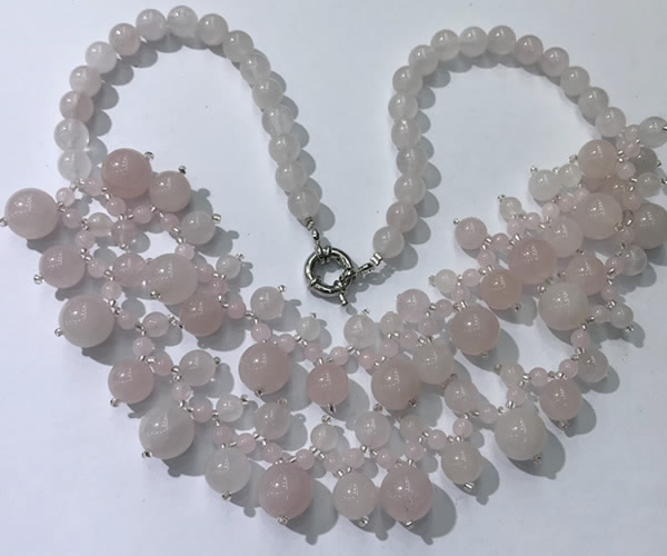 CGN555 19.5 inches stylish 4mm - 12mm rose quartz beaded necklaces
