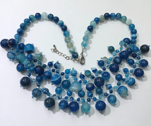 CGN571 19.5 inches stylish 4mm - 12mm striped agate beaded necklaces