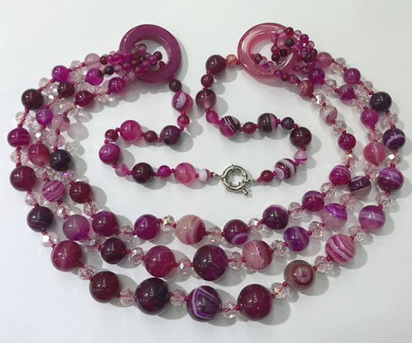 CGN623 24 inches chinese crystal & striped agate beaded necklaces