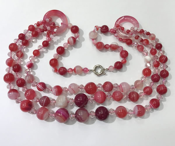 CGN624 24 inches chinese crystal & striped agate beaded necklaces
