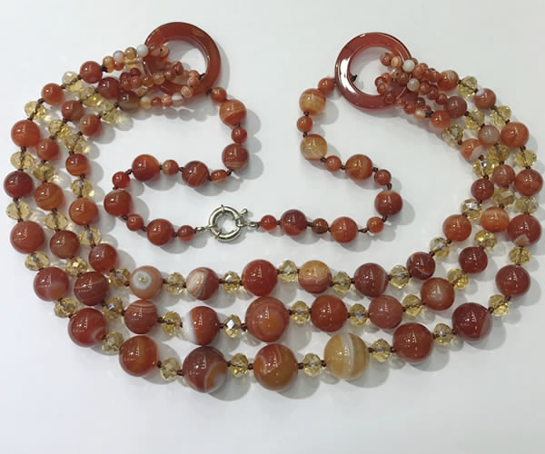 CGN625 24 inches chinese crystal & striped agate beaded necklaces