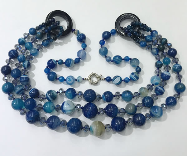 CGN627 24 inches chinese crystal & striped agate beaded necklaces