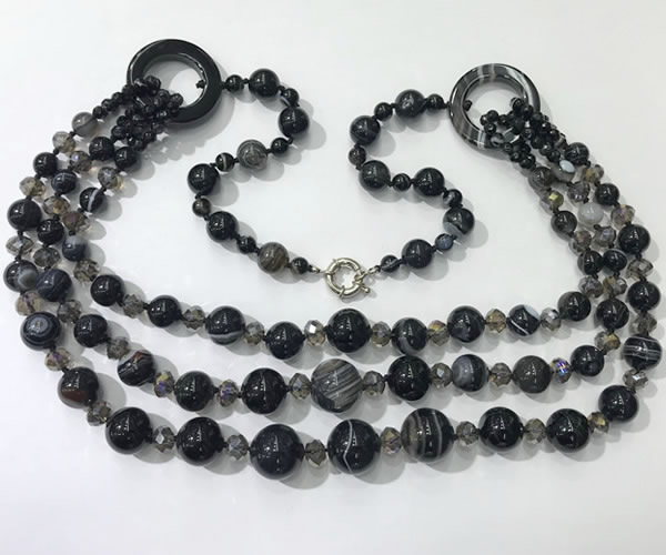 CGN631 24 inches chinese crystal & striped agate beaded necklaces