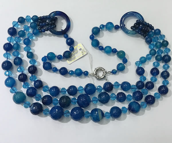 CGN640 24 inches chinese crystal & striped agate beaded necklaces