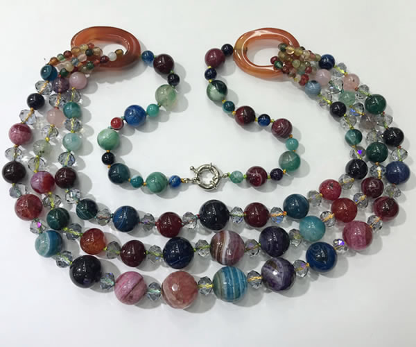 CGN643 24 inches chinese crystal & striped agate beaded necklaces